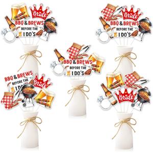 BBQ and Brews Before I Do's Party Decorations Table Centerpiece Sticks 24pcs BBQ theme Bridal Shower Table Decor Cookout Grill Beer Crown Ring Bachelorette Bride To Be Outdoor Indoor Party Supplies
