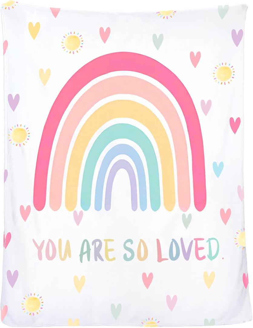 Rainbow Throw Blanket Pastel Rainbow Blanket for Teen Girls Boho Flannel Plush Soft Colorful Room Bed Decor 60 x 50 Inch
