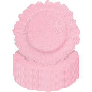 Pesonlook 24Pcs Pink Reef Charger Plates Round for Dinner,13inch, Large