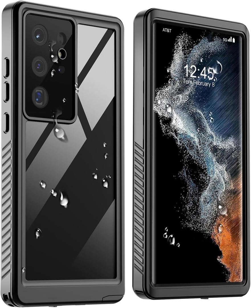 Designed for Waterproof Samsung Galaxy S22 Ultra Case, Built-in Camera & Screen Protector [IP68 Waterproof][Military Drop Proof] Full Body Protective Phone Case for Galaxy S22 Ultra,Black/Clear