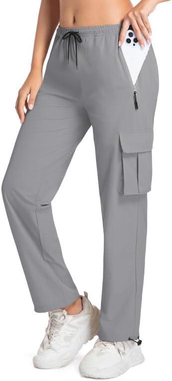 Womens Hiking Pants Lightweight Quick Dry Cargo Pants 4 Pockets Water Resistant Travel Casual Work Athletic Pant (Gray, XL)