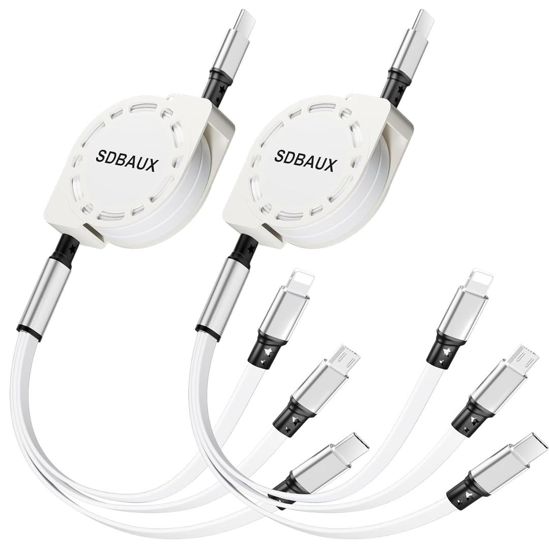 SDBAUX Multi Charging Cable,USB C to 3 in 1 Retractable Lightning/Type-C/Micro Port Fast Charger Cord for iPhone 16 15 14 13 12 Pro Max,Galaxy S23/S22/S20,Cell Phones Tablets Universal Use (Ivory)