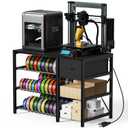 3D Printer Stand with Filament Storage Rack, Black 3D Printer Table with Power Outlet, 3-Tier Filament Holder with Drawer, 3D Printer Filament Stand Organized for Office Workshop Studio