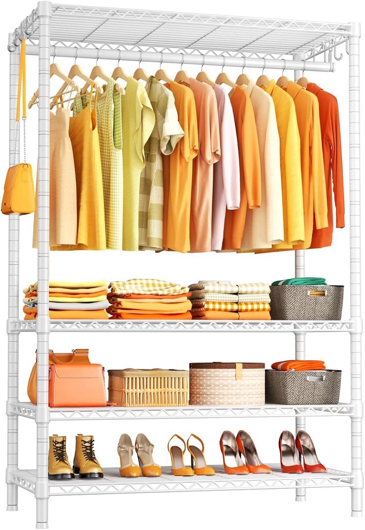Ulif H4 Plus Garment Rack, 4-Tier Portable Clothes and Clothing Rack for Bedroom and Cloakroom, Closet Storage and Organizer Wardrobe System, 45" W x 14" D x 76.4" H, Load 522lbs, White
