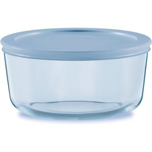 Pyrex Colors Tinted (4 Cup) Medium Round Food Storage Container, Snug Fit Non-Toxic Plastic BPA-Free Lids, Freezer Dishwasher Microwave Safe