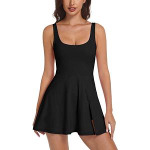 Womens Tennis Dress Built in Shorts & Bra Athletic Golf Active Workout Dress with Pockets (Medium, Black)