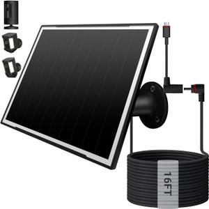 Solar Panel for Ring Camera/Wyze Cameras, 8W Solar Charger Compatible with Stick Up Cam Pro/Plus & Spotlight Cam (Battery) Plus/Pro - Waterproof, 16ft Long Cable, DC3.5mm & USB C Ports, Black