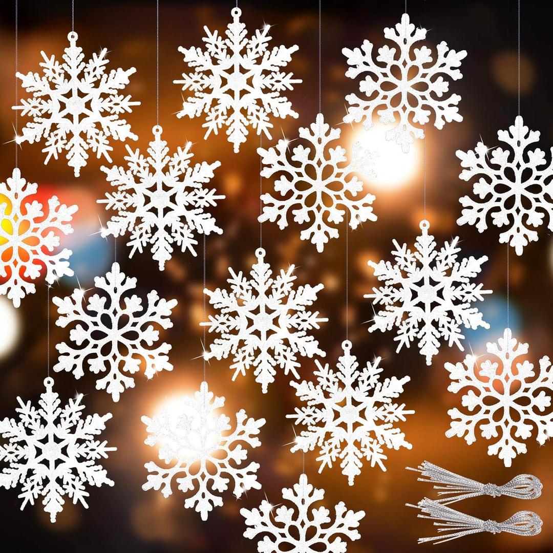 RECUTMS Winter Christmas Hanging Snowflake Decorations - 40Pcs White Snowflakes Hanging Garland for Christmas Winter Wonderland Holiday New Year Party Home Decoration,4 Inches,2 Pattern (White)