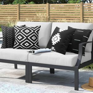 Adabana Set of 4 Outdoor Waterproof Pillow Covers 18x18 Inch Black and White Modern Geometric Decorative Throw Pillows Cover for Patio Furniture Garden Porch