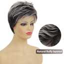 Kaneles Short Grey Pixie Cut Wigs for Women Layered Soft Fluffy Old Lady Synthetic Wigs for Daily Party Costume Halloween UseGray Mix Brown