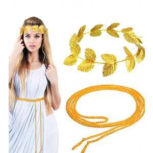 2 Set Toga Headband Roman Laurel Crown with Rope Belt for Toga Party Decor