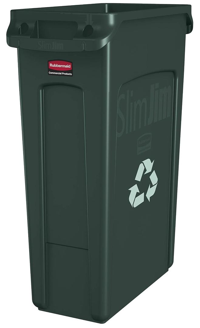 Rubbermaid Commercial Products Slim Jim Plastic Rectangular Recycling/Compost Bin with Venting Channels 23 Gallon Green Recycling (FG354007GRN)