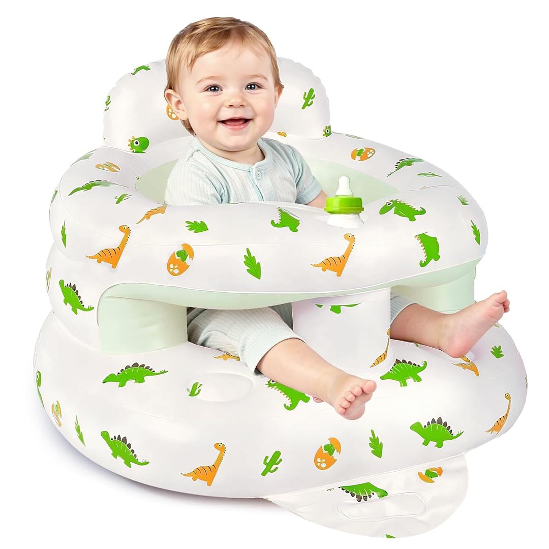 Inflatable Baby Seat for 3-36 Months, Baby Seats for Infants for Sitting Up with Back Support Built in Air Pump, Surround Sit Me Up Floor Seat for Baby Chair for Learning Sit, Feeding (Dinosaur)