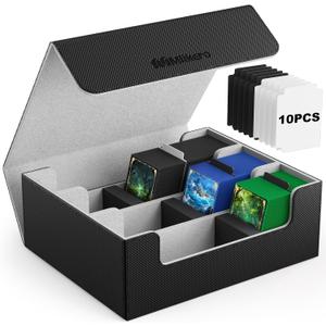 Mlikero Card Deck Case for Trading Cards 1800+, Trading Card Storage Box with 10 Dividers and 3 Foam Stoppers, Leather Magnetic Closure Commander Deck Box Fit for YuGiOh, MTG and Sport Cards