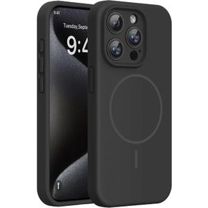 Miracase Magnetic for iPhone 15 Pro Case, [Soft Anti-Scratch Microfiber Lining], Compatible with MagSafe, Liquid Silicone Shockproof Drop Protection Phone Case for 15 Pro, Black