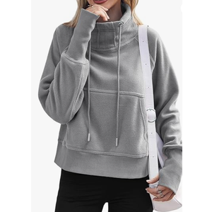 Fisoew Fleece Sweatshirts for Women Sherpa Long Sleeve Turtleneck Winter Pullover Tops Thumb Hole, Grey, XL
