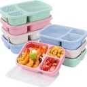 buluker 8 Pack Bento Lunch Box Set 3 Compartment Wheat Straw Meal Prep Food Storage Containers Plastic, Microwave and Dishwasher Safe(light colour)