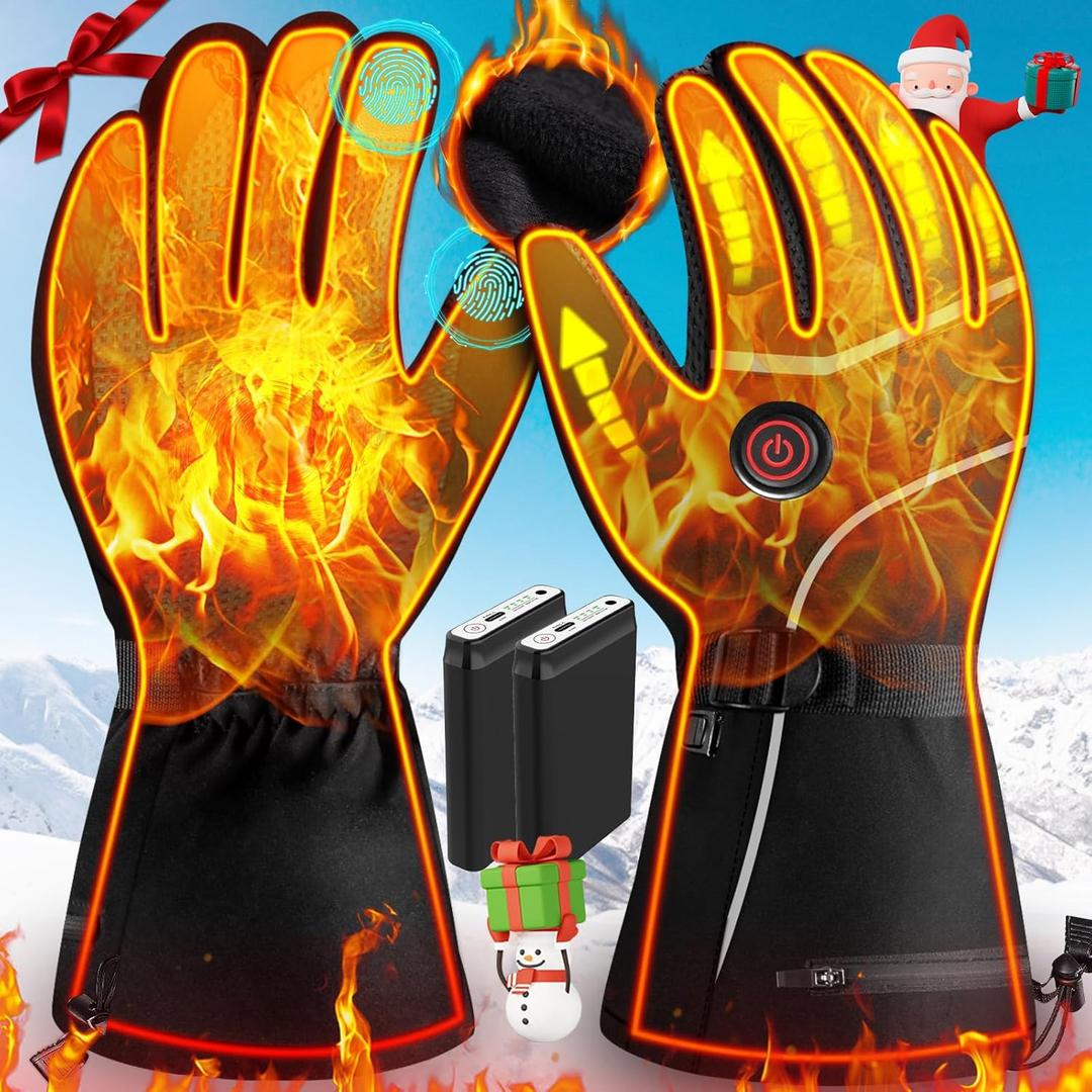 Heated Gloves for Men Women, Ugraded Battery Electric Heated Gloves, Rechargeable Electric Heating Gloves Waterproof Heated Ski Gloves with Touchscreen for Cold Weather Skiing Hiking Hunting Gifts