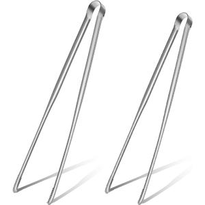 2 x Non-Slip Tips Cooking Tongs 2 Set, One-Piece Stainless Steel Metal Tongs, Serrated Kitchen Tweezers Tong for Baking, Food Plating, BBQ(11.4" and 9.44")