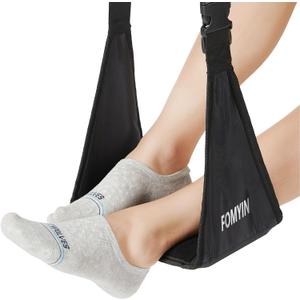 Airplane Footrest with No Feet Clashing Support Design, Portable Travel Foot Hammock, Memory Foam Plane Foot Rest to Relieve Feet Soreness - Long Flights Essentials (All-black)