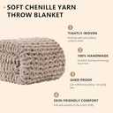 L'AGRATY Chunky Knit Blanket Throw: 50''x60'' Chenille Chunky Knitted Throw Blanket for Bed Couch - Handmade Thick Big Cable Knit Blanket - Large Crochet Rope Blanket for Home Decor(Light Taupe)
