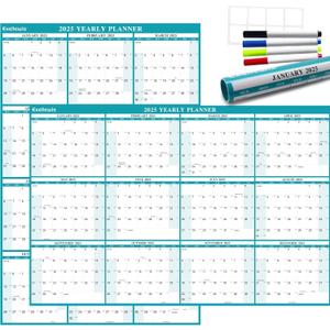 24" x 36" Exellewis 2025 Wall Calendar Erasable, Wet & Dry Erase Large Laminated Annual Yearly Planner - 12 Month Horizontal Vertical Calendar January to December for Easy Planning, Organizing