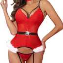 Avidlove Christmas Lingerie for Women Lace Bodysuit Lingerie Set Teddy Sexy Corset Lingerie Strappy Underwire Push Up Bra 2XL