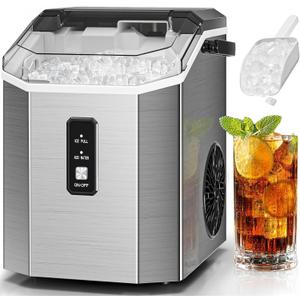 Antarctic Star Nugget Ice Makers Countertop, Portable Ice Maker Machine with Self-Cleaning, 35lbs/24H, Crushed Ice Machine with Handle & Scoop for Home, Kitchen, Office and Camping(Stainless Steel)