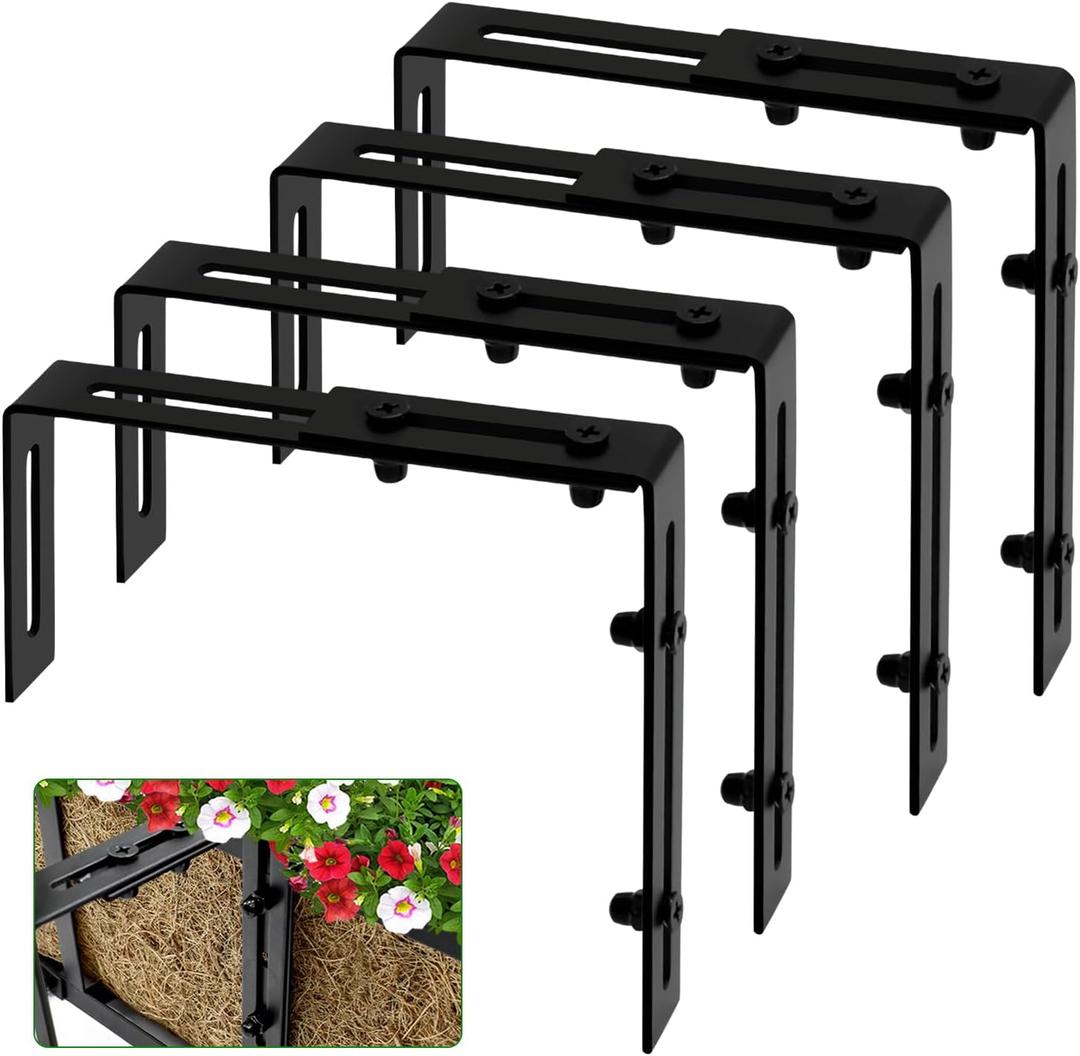 Halatool 4 Pack Window Box Brackets, Adjustable Planter Box Brackets, Heavy Duty Iron Flower Box Brackets for Fences, Balconies, and Gardens