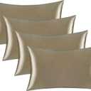 Satin Silk Pillowcase for Hair and Skin, Black Pillow Cases Standard Size Set of 4 Pack Super Soft Pillow Case with Zipper Closure (Camel, Queen(4 Pack))