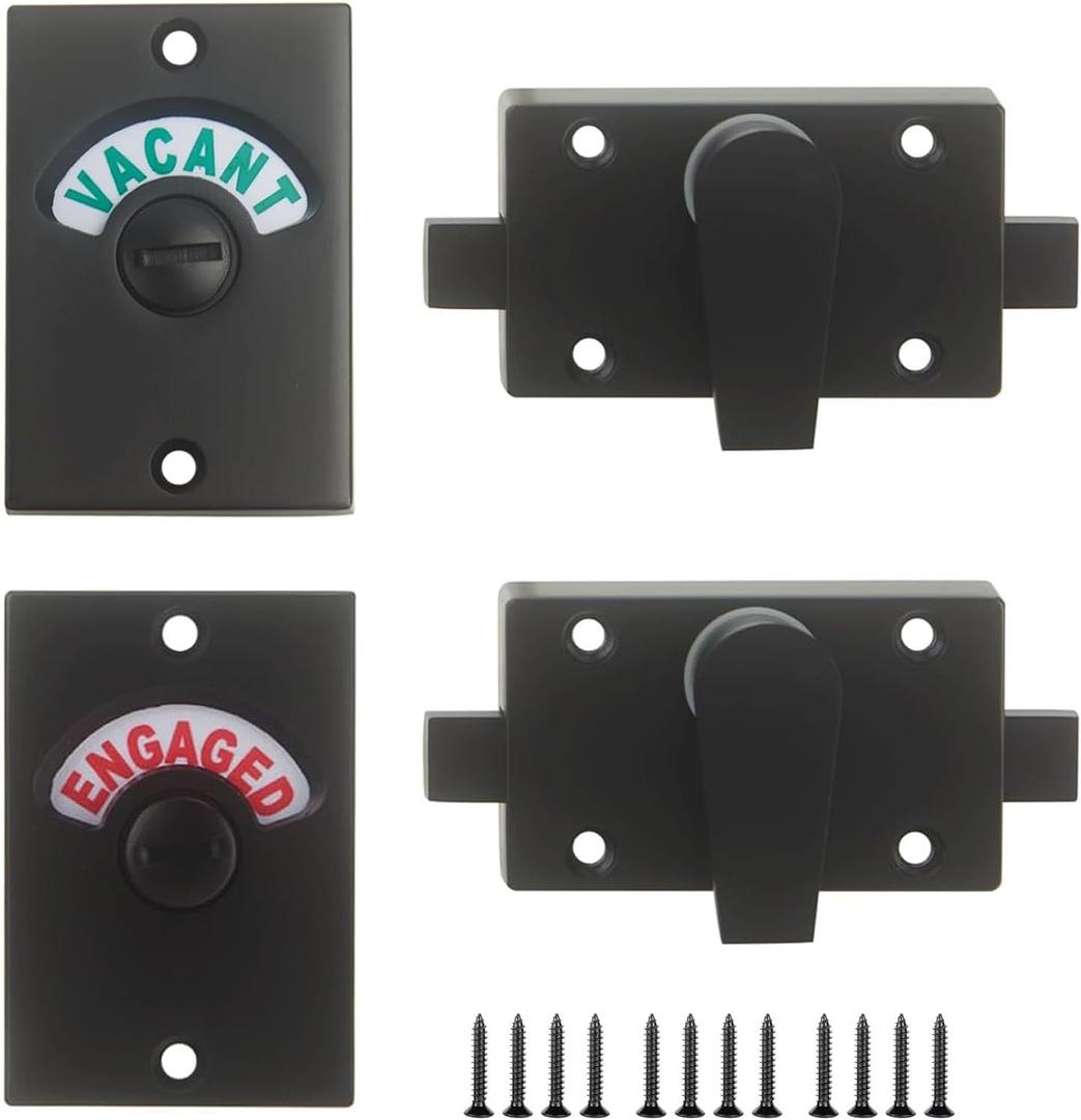 Latch Indicating Lock,Latch Indicator Bolt,Privacy Partition Indicator Lock with Occupancy Indicator,Toilet Public Toilet Bathroom Stall Door Latch Lock (Black,2pcs)