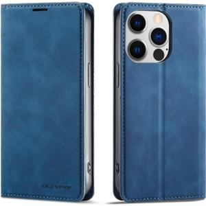 QLTYPRI Case for iPhone 14 Pro Max, Premium PU Leather Cover TPU Bumper with Card Holder Kickstand Hidden Magnetic Adsorption Shockproof Flip Wallet Case for iPhone 14 Pro Max (6.7 inch) - Blue