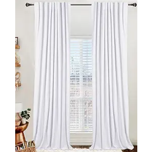 100% Blackout Shield Linen Blackout Curtains for Bedroom 96 Inches Long, Back Tab/Rod Pocket Living Room Drapes, Thermal Insulated Blackout Curtains 1 Panel 50" W x 96" L, Bright White