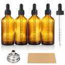 4 oz Dark Amber Glass Dropper Bottles with Measured Dropper, 4 Pack- 120ml Thick Tincture Bottle with Measurement Eye Droppers, Leakproof Essential Oils Bottle for Health, Personal Care & Beauty