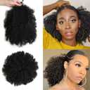 Afro Puff Drawstring Ponytail Extension for Women - Kinky Curly Synthetic Ponytail Hairpieces Updo Hair Extensions with Two Clips (16 Inch, 1B)
