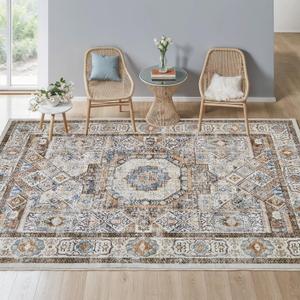 8x10 Living Room Rug,Bohemian Style,Safety Non-Slip Rug,Soft Pearl Pile,Machine Washable,Stain and Splash Resistant,Fade Resistant,For Living Room,Kitchen,Bedroom,Nursery, Hallway,Outdoor,beige/brown