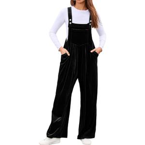 BerryGo Casual Velvet Sleeveless Loose Jumpsuits Dressy One Piece Wide Leg Overalls Long Pant Rompers For Women (Small, Black)