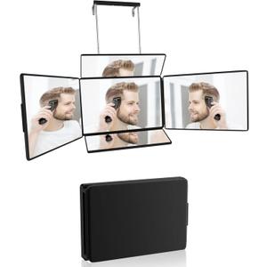 5 Way Mirror for Self Hair Cutting & Shaving, 360 Makeup Mirror with Height Adjustment for Braiding & Styling (Black)