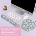 Abstract Groovy Blue White Flower Keyboard Wrist Rest Pad and Mouse Pad Wrist Support Set,3-in-1 Ergonomic Mouse Pad with Non-Slip Rubber Base for Home Office Game Computers Desk,