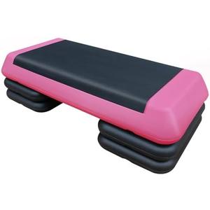 Adjustable Aerobic Step Platform Trainer, Pink and Black, 30x13.8 Inch, with 4 Risers, Non-Skid Rubber Feet