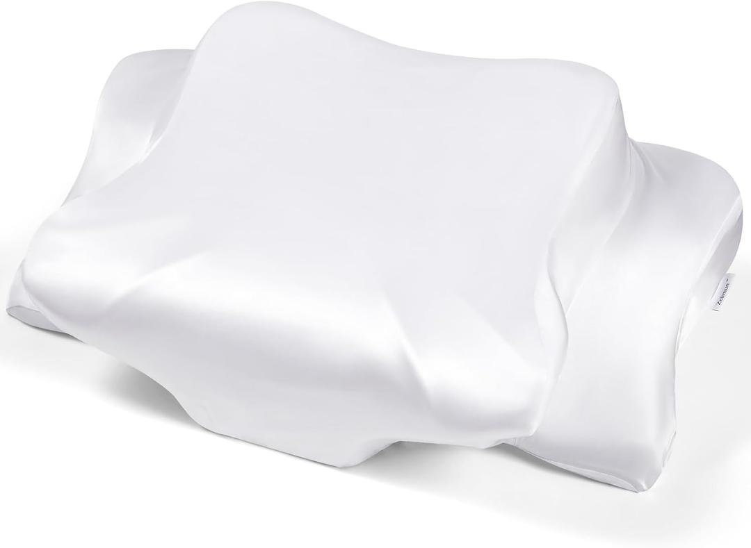 Satin Pillowcase for Cervical Pillows, (Cover Only) Fit for Orthopedic Neck Support Pillow, Silky Smooth Pillowcase Cover with Zipper Closure (White)
