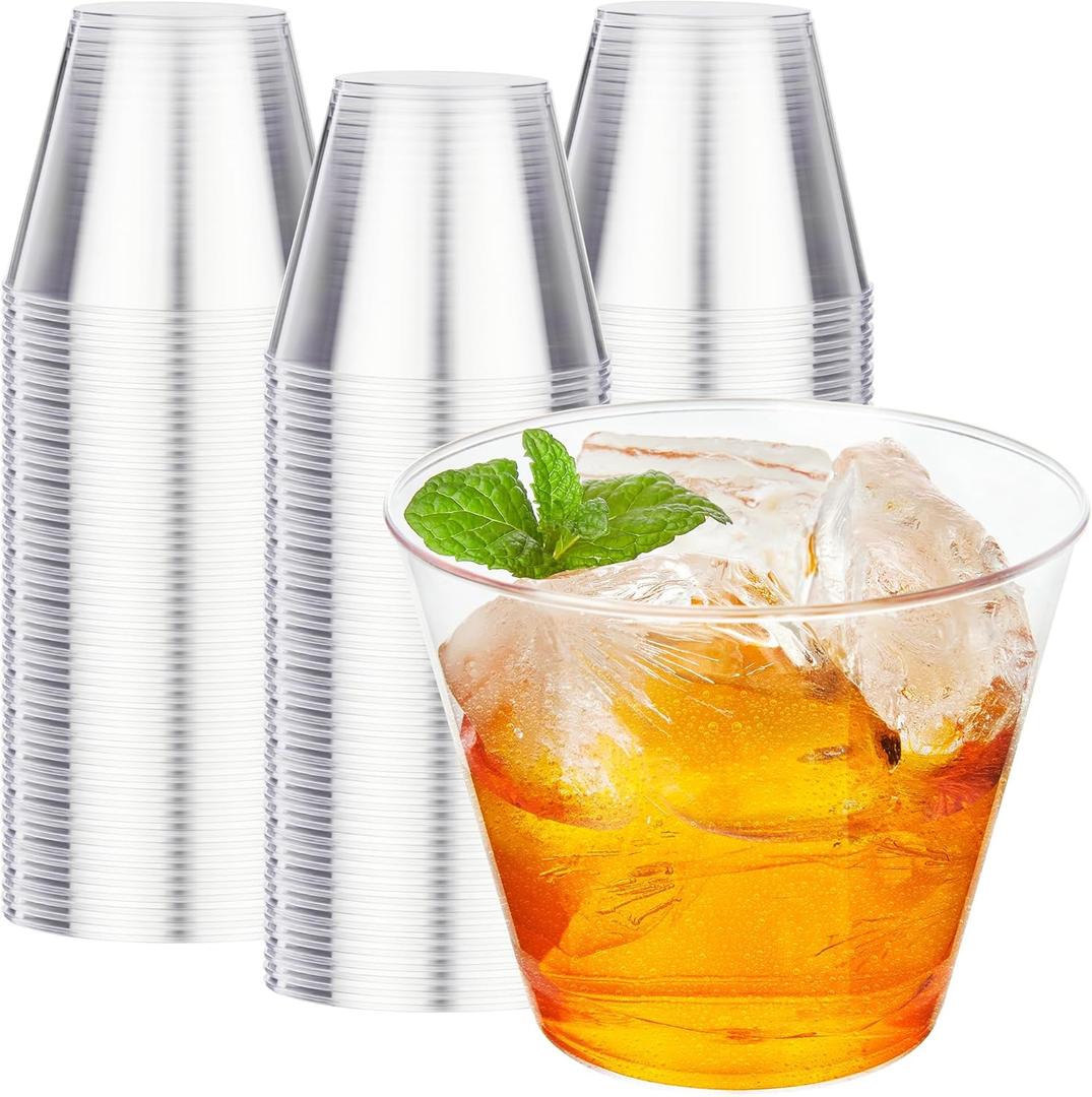 RACETOP 200 Pack 9 oz Clear Plastic Cups for Party, Disposable Clear Cup, Disposable Cups, Glasses Cups, Plastic Cocktail Glasses