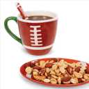 Football Mug Coffee Novelty Ceramic Mug & Cute Football Themed Spoon & Coaster Tray Dish, Great Football Sports Gifts Idea, For Men, Women, Great for Holidays, Birthdays, Fathers Day Etc.