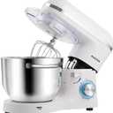 Aucma Stand Mixer,6.5-QT 660W 6-Speed Tilt-Head Food Mixer, Kitchen Electric Mixer with Dough Hook, Wire Whip & Beater (White, 6.5QT)