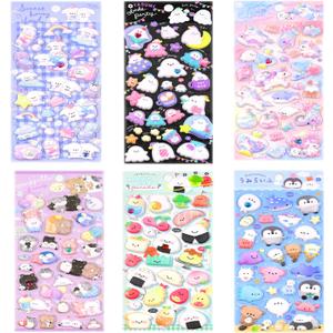 4 x 4 Sheets Fantasy 3D Animal Cartoon Glow-in-The-Dark Stickers - Small Puff Stickers with Penguin, Bear, Elf, and Cat Designs for Kids, DIY Fun in The Dark