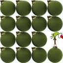15 Pcs Velvet Christmas Balls, 3.15" Large Velvet Christmas Ornaments Balls, Plastic Shatterproof Flocked Ornaments for Xmas Tree Holiday Party Decorations (A - Green)