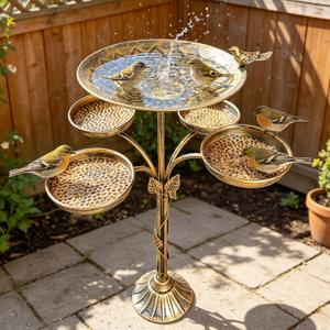 33.5 "H Metal Bird Bath for Outside with 4-Bird Feeder & Cast Iron Base, BirdBaths for Outdoors,Garden Patio Decor for Yard