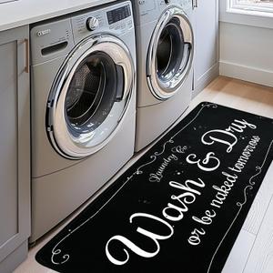 EYECY Laundry Room Rug Runner 20"x49" Non Slip TPR-Backed Rug for Kitchen, Bathroom, and Hallway - Black