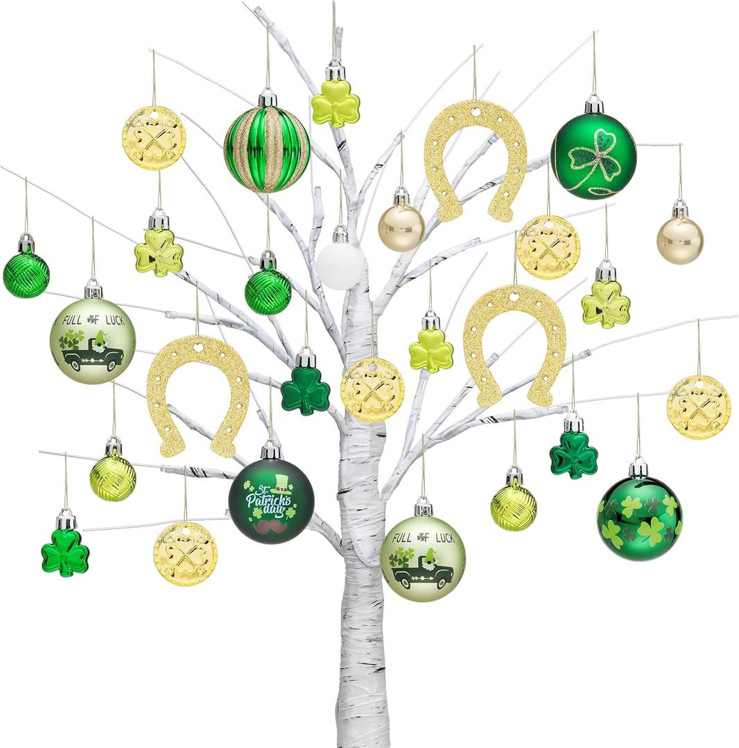 Valery Madelyn 50ct St Patricks Day Tree Decorations Shamrock Ornament Set, Irish Hanging Ball Ornament for Small Tree, Good Luck Clover Green Ornaments for St Patty's Day