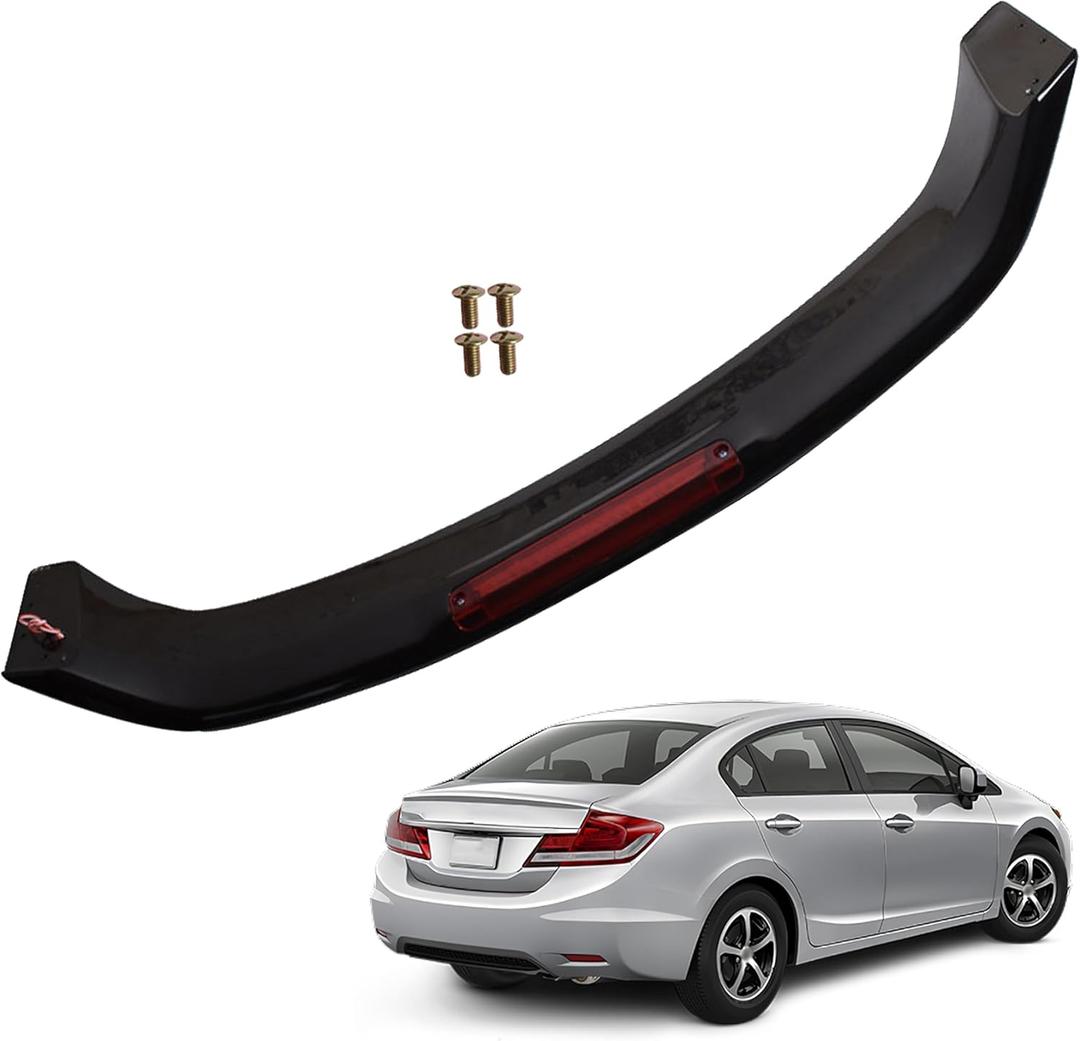 munirater Rear Trunk Spoiler Wing with Brake Light Lamp Glossy Black Replacement for Civic 2013-2015